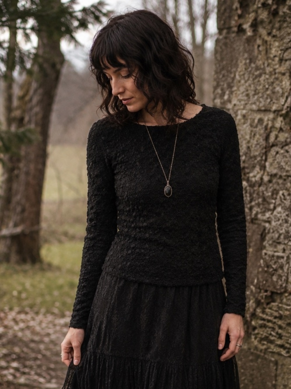 Whimsigoth Textured Black longsleeve top
